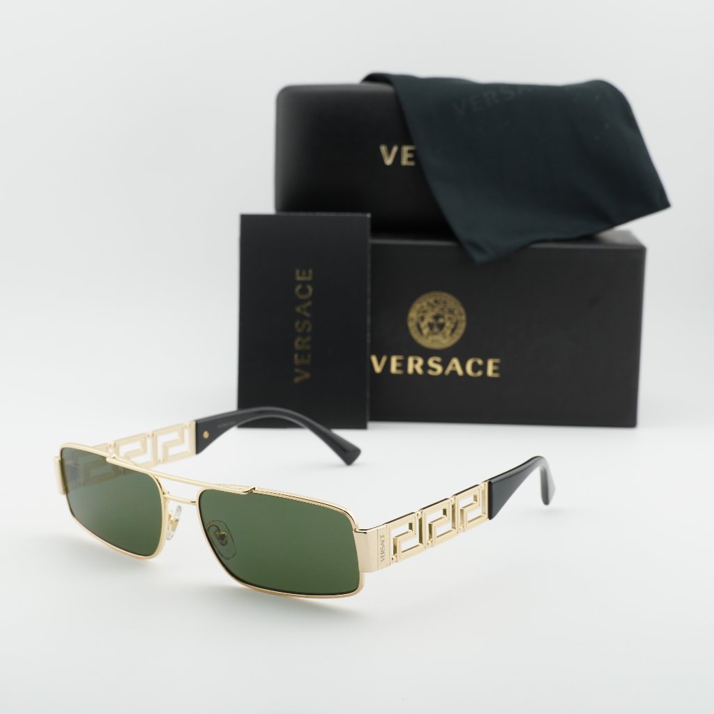 Versace Ve2257 100271 Rectangle Sunglasses Shiny Gold/Dark Green